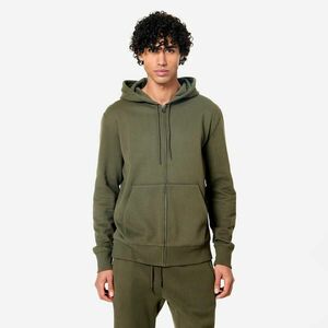 Bluză de trening molton cu fermoar și glugă fitness Verde kaki Bărbați imagine