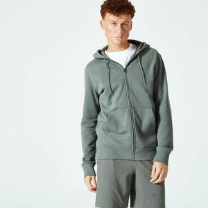 Bluză de trening molton cu fermoar și glugă fitness Verde kaki Bărbați imagine