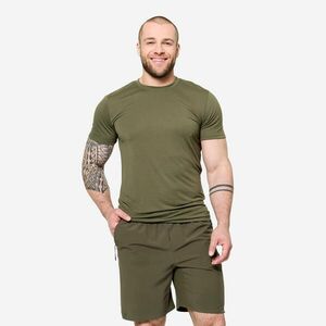 Tricou cross-training slim-fit, respirant verde kaki Bărbați imagine