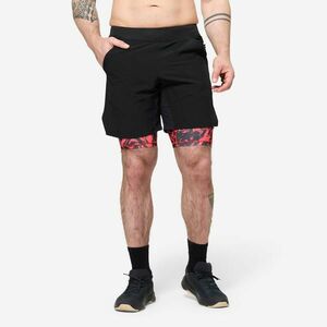 Pantalon scurt fitness 2 în 1 respirabil, buzunar cu fermoar, Negru-Roșu Bărbați imagine