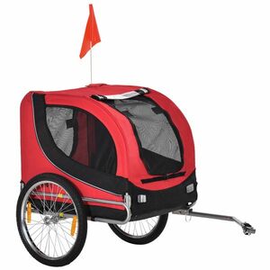 PawHut Remorcă de Bicicletă pentru Câini cu Punct de Atașare, Ferestre Laterale și Steguleț, 130x73x90 cm, Roșu | Aosom Romania imagine