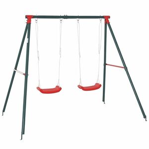 Outsunny Leagan Dublu pentru Copii +3 Ani cu Suport de Metal Joc Leagan Infantil Corzi Reglabile Exterior Greutate Max. 40kg 239x156x180 cm Verde Rosu | Aosom Romania imagine