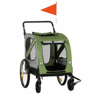 PawHut Cărucior pentru Câini 2 în 1, Căruț pentru Câini la Bicicletă, pliabil, rezistent la intemperii, pentru câini de până la 20 kg, Verde | Aosom Romania imagine