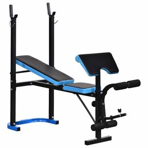 HOMCOM Banc de Culturism Banc de Exerciții cu Suport pentru Bară și Spătar Reglabil pentru Antrenament acasă Sală de Fitness Albastru | Aosom Romania imagine