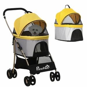 PawHut Cărucior 2 în 1 pentru câini, cărucior pentru câini pliabil, 1 coș, 1 geantă, 82 cm x 49, 5 cm x 98 cm, Galben | Aosom Romania imagine