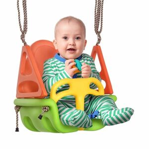 Outsunny 3-in-1 Leagăn pentru Copii, Centură de Siguranță, Sfori Reglabile, pentru Interior și Exterior, verde, 48 x 34 x 180 cm | Aosom Romania imagine