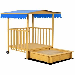 Outsunny Nisipar Nisipar cu Casa de Joaca Nisipar cu Acoperis, 133 x 129 x 137, 5 cm, Lemn + Albastru | Aosom Romania imagine