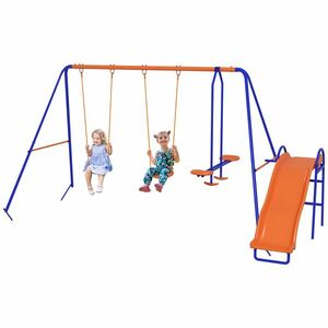 Outsunny Leagăn Infantil 4 în 1 Columpio pentru Copii cu 2 Leagăne Individuale 1 Leagăn cu Planeator 1 Tobogan Multicolor | Aosom Romania imagine