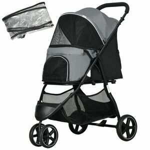PawHut Cărucior pentru câini Haustierwagen, pliabil, husă de ploaie, 2 frâne de siguranță, 83 cm x 55 cm x 101 cm, Gri + Negru | Aosom Romania imagine