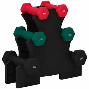 SPORTNOW Set de haltere hexagonale cu suport de haltere, pentru fitness, 2 x 1kg, 2 x 2kg, 2 x 3kg | Aosom Romania imagine