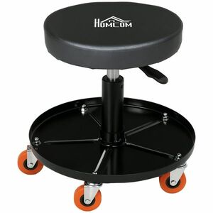 HOMCOM Scaun Atelier cu Roți și Suport pentru Scule, Scaun de Lucru cu Înălțime Reglabilă și Rotire 360°, 40x40x48cm, Negru | Aosom Romania imagine