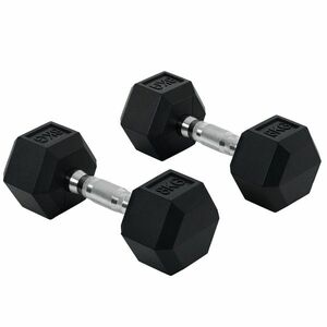 HOMCOM Set de gantere scurte hexagonale total 16 kg - antrenament de culturism & halterofilie - metal cauciuc negru | Aosom Romania imagine