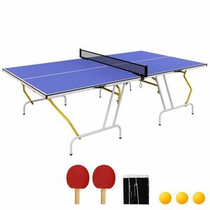 SPORTNOW Masa de Tenis de Masă pliabilă, inclusiv 2 rachete, 3 mingi, plasă, interior și exterior, cadru metalic, 274x152x76cm, Albastru | Aosom Romania imagine