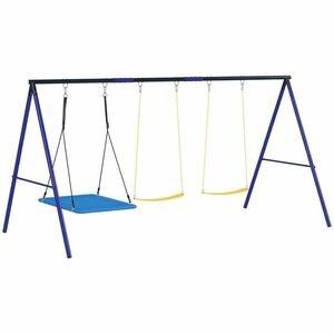 Set de leagăne AIYAPLAY pentru 3 copii, 120 kg capacitate de încărcare, leagăne pentru exterior, Multicolor | Aosom Romania imagine
