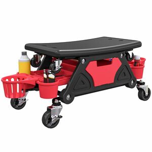 HOMCOM Taburet de atelier mobil 135 kg, taburet de mecanic cu roti rotative 360° cu rafturi, 86x33x33cm, rosu | Aosom Romania imagine