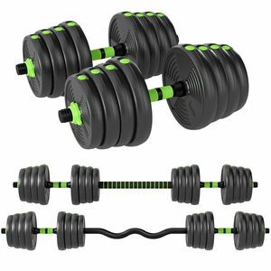 SPORTNOW Set Bară cu Greutăți 3 în 1 cu 16 Discuri din Plastic și Nisip Verde | Aosom Romania imagine