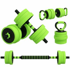 SPORTNOW Set de 4 in 1 cu Gantere 20 kg reglabile Gantera si bara de tractare Kettlebell si manere pentru flotari Verde | Aosom Romania imagine