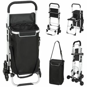 HOMCOM Cărucior de Cumpărături cu Geantă Impermeabilă de 40L, 46x59.5x97 cm, Negru și Argintiu | Aosom Romania imagine