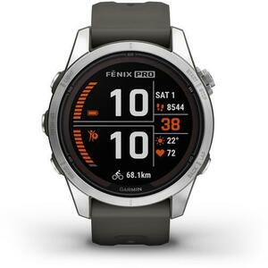Ceas activity tracker Garmin Fenix 7S Pro Solar, Ecran MIP 1.2inch, Bluetooth, 42mm, Power Glass, curea Neagra (Argintiu) imagine