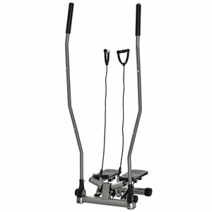 HOMCOM Stepper Fitness cu Maner, Bante Elastice, LCD, Oțel/ABS, Argintiu-Negru | Aosom Romania imagine