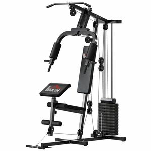 HOMCOM Stație de Fitness pentru Antrenament Acasă cu Scaun și Spătar, Sală de Sport Multifuncțională, 135x103x210 cm, Negru imagine