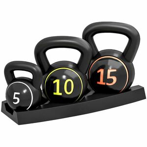 SPORTNOW Set 3 Kettlebell de 2.2 kg, 4.5 kg și 6.8 kg cu Suport pentru Greutăți, din Plastic și Nisip, Negru | Aosom Romania imagine