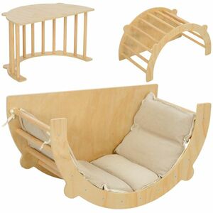 AIYAPLAY 3 în 1 Arca de escaladă, balansoar și masă de joc cu perne, din lemn natural, pentru copii de 18 la 48 de luni | Aosom Romania imagine