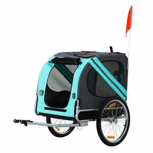 PawHut Rimorchio per Bicicletta per Animali Domestici Ruota 50 cm Impermeabile Azzurro Grigio imagine