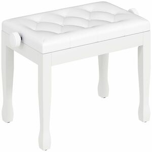 HOMCOM Banchetă de pian, banchetă pentru claviatură cu înălțime reglabilă din lemn masiv, șezut căptușit, 64 x 35 x 45-55 cm, alb | Aosom Romania imagine