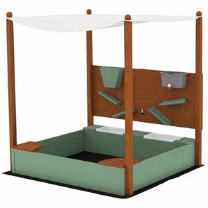 AIYAPLAY Cutie de nisip din lemn pentru copii cu acoperiş cutie pentru copii cu 2 scaune 2 cutii robinet pâlnie 116x112, 5x128 cm Verde | Aosom Romania imagine