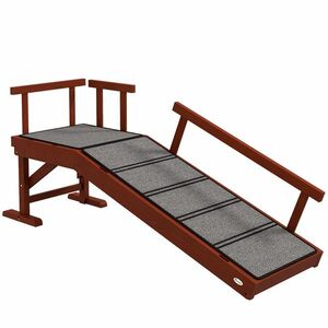 PawHut Rampă pentru câini, balustrade detașabile, antiderapant, lemn, până la 30 kg, 125x40x56cm, Maro/Gri | Aosom Romania imagine