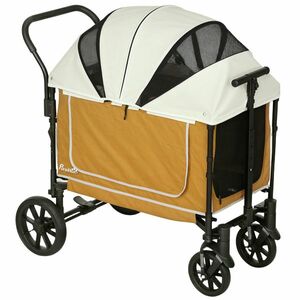 PawHut Cărucior pentru câini buggy pliabil pentru câini și pisici până la 30 kg 110 x 65 x 102 cm Maro | Aosom Romania imagine