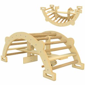 AIYAPLAY Arc Montessori din Lemn pentru Copii 2-4 Ani, Convertibil în Balansoar, Joc de Cățărare, 110x52x45 cm, culoare Lemn | Aosom Romania imagine