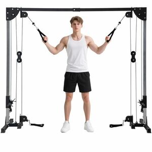 SPORTNOW Aparat de antrenament cu dublă pârâie vis-a-vis crossover, încărcare liberă cu haltere 2 x 50kg dim. 245L x 85l x 207H cm | Aosom Romania imagine