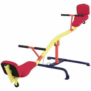 AIYAPLAY Balansoar pentru Copii Rotativ 360°, Capacitate 200kg, 2 Locuri cu Mânere Antiderapante, Scaune Capitonate, Spătar, Roți, 253x96x75 cm, 3-12 Ani | Aosom Romania imagine