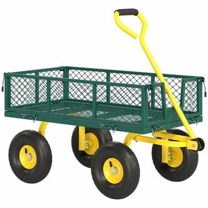 Outsunny Cărucior de Grădină Robust, Remorcă din Oțel cu Pereți Laterali Detașabili, Convertibil în Platformă, Roți de 25cm, Mâner Rotativ la 180°, Capacitate 200 kg, pentru Plajă, Peluză și Grădină, Verde | Aosom Romania imagine