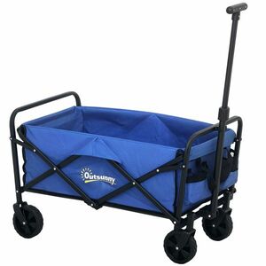 Outsunny Trolley de 62L pentru Festivaluri pe Roți, Cărucior de Grădină Pliabil, Wagon Compact cu Capacitate 120kg, Mâner Reglabil și Geantă pentru Plajă, Camping, Festivaluri, Albastru | Aosom Romania imagine