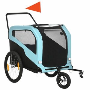PawHut Remorcă Bicicletă pentru Câini cu Două Intrări Buzunare Cadru Oțel Țesătură 170x77x90cm Albastru | Aosom Romania imagine