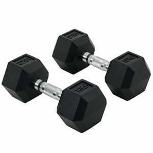 HOMCOM Set 2 gantere hexagonale de 10kg din metal si cauciuc pentru antrenamente acasa si la birou, negru imagine