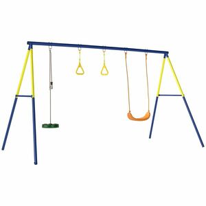 AIYAPLAY Set Leagăn de Grădină 3 în 1 pentru Copii cu Leagăn în Picioare, Inele Gimnastice, Cadru A din Oțel, Leagăne Duble pentru Copii, Capacitate 150kg, Exterior, 3-8 Ani, 285x160x181 cm | Aosom Romania imagine
