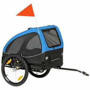 PawHut Remorcă pliabilă pentru câini cu reflectoare, ferestre din plasă, roți, ușă, steguleț de siguranță pentru câini până la 20 kg 138x70x89 cm Albastru | Aosom Romania imagine