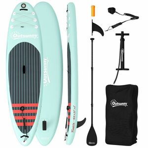 Outsunny Placă de Paddle Surf Gonflabilă 320 cm, cu Suprafață Antiderapantă, Vâslă Reglabilă din Aluminiu, Aripioară, Pompă și Rucsac | Aosom Romania imagine
