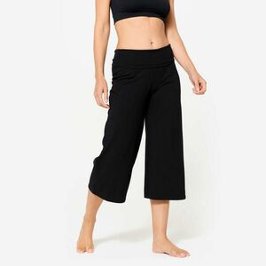 Pantalon 3/4 de yoga din bumbac, talie înaltă, Negru, Damă imagine