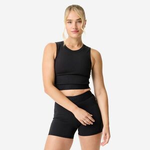 Tricou crop top de sport elastic pe talie Negru Damă imagine