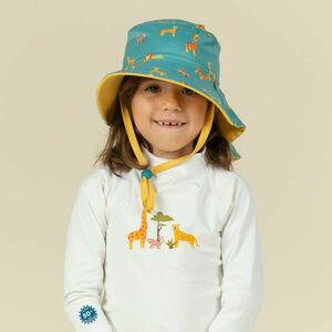 Pălărie anti-UV UPF50+, UV>95% reversibilă Galben-Albastru Imprimeu Savană Bebe imagine