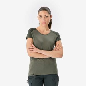 Tricou de trekking din lână merinos, Merino Resist kaki, damă imagine