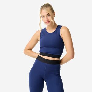 Tricou crop top de sport elastic pe talie Bleumarin Damă imagine