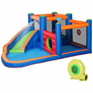 Outsunny 4 in 1 pentru copii Tobogan de apa Bounce House tobogan, trambulina, piscina, pentru copii de 3-8 ani imagine