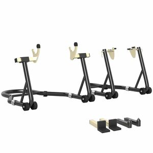 HOMCOM Cric roata din fata spate incarcare 390 kg cric atelier motocicleta brat reglabil din otel, furca in forma de U + L negru | Aosom Romania imagine