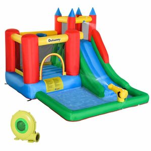 Outsunny Set de Joacă Gonflabil pentru Copii, Tobogan, Trambulină, Piscină, Pistol Apă, 330x245x215cm, Colorat | Aosom Romania imagine
